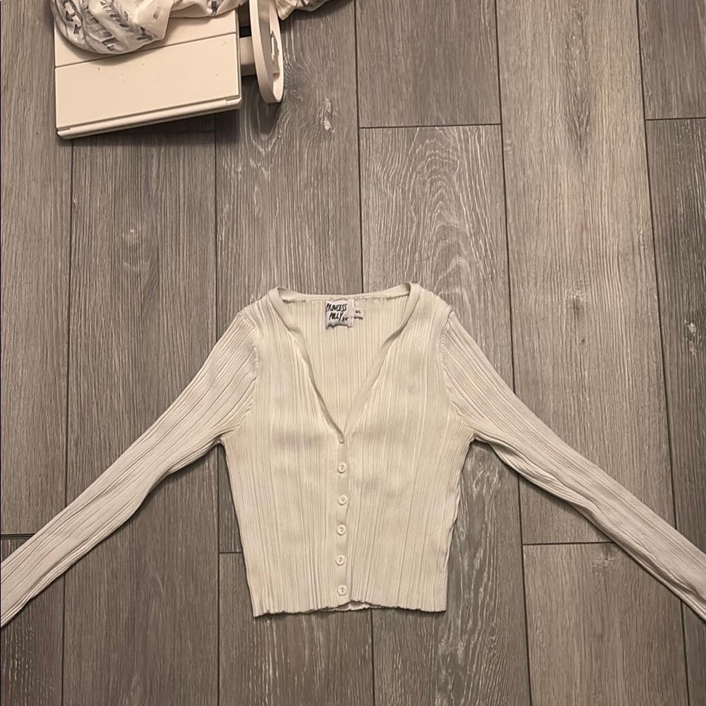 Princess Polly Cream Ribbed Knit Top